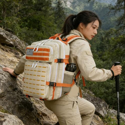 Military Tactical Backpack 45L/25L 3 Day Assault Pack Molle Daypack Hiking Backpack for Men and Women (Beige-Yellow, 45L) - color: Beige-yellow, size: 45L