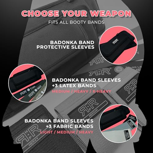 BADONKA Band Protective Sleeves for Booty Bands - Includes 3 Optional Fabric or Latex Resistance Loops - 3 Resistance Levels - Glute & Leg Workout Bands for Women & Men