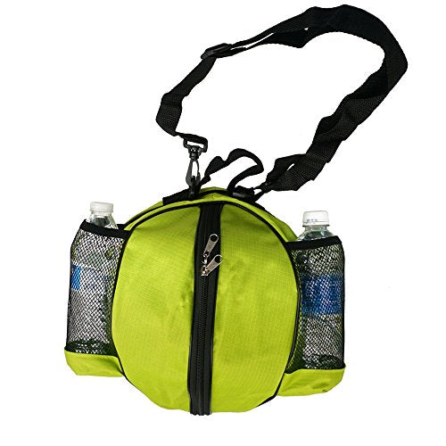 Size 7 (29.5") Basketball Bag Soccer Ball Football Volleyball Softball Sports Ball Bag Holder Carrier+Adjustable Shoulder Strap 2 Side Mesh Pockets f/Water Bottle Towel Sports Shoes - color: Green