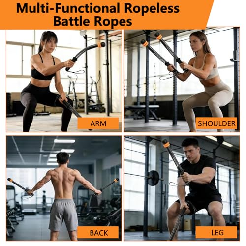 Weighted Ropeless Battle Ropes, Heavy Duty Portable Cordless Battle Ropes for Home Gym, Workout Exercise Rope for Strength Training, Fitness Equipment for Men & Women, Home Gym Equipment(Black)