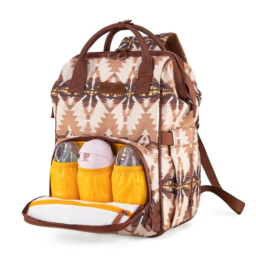 Montana West Wrangler Callie Diaper Bag Backpack with Stroller Straps Southwestern Multifunction Baby Travel Bag WG2210-9110TN - color: Aztec-beige