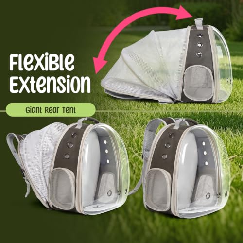 Back Extension Cat Travel Carrier Backpack (PU Grey, Clear Window) - color: PU Grey