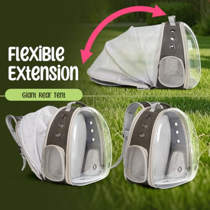 Back Extension Cat Travel Carrier Backpack (PU Grey, Clear Window) - color: PU Grey