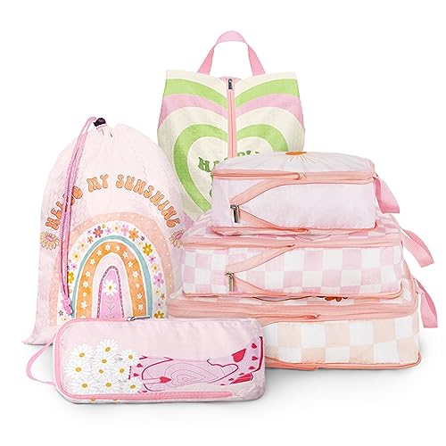 6 Pcs Compression Packing Cubes for Travel, Waterproof Luggage Organizer Washable Storage Bags Set - Packaging Cubes for Backpack Travel and Carry-Ons - color: light pink, size: 6 Set