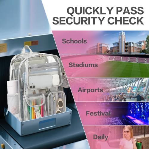 Clear Backpacks for Girls Boys, Heavy Duty PVC Transparent School Bookbag See Through Back Pack for College Work Travel (Light Grey) - color: Light Grey