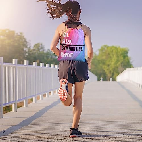 Drawstring Backpack Eat Sleep Gymnastics Repeat, Gym Waterproof String Bag, Outdoor Sports Drawstring Sackpack for Women - color: Eat Sleep Gymnastics Repeat