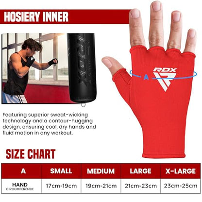 RDX Boxing Hand Wraps Inner Gloves Men Women, Half Finger Elasticated Bandages, Under Mitts Fist Protection, Muay Thai, Kickboxing, MMA, Martial Arts Speed Bag Punching Training - color: Red White, size: Small