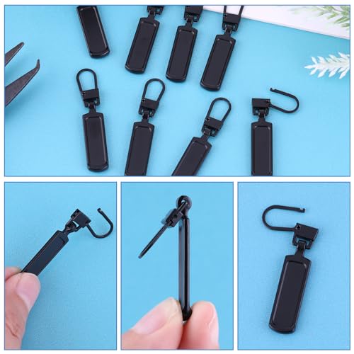 8 Pcs Black Zipper Pull Replacement for Jacket Zipper Slider Replacement for Small Hole Head Handle Zippers Detachable Zipper Pull Tab Repair Kit for Clothing Coat Luggage Backpack Suitcase Boot Purse