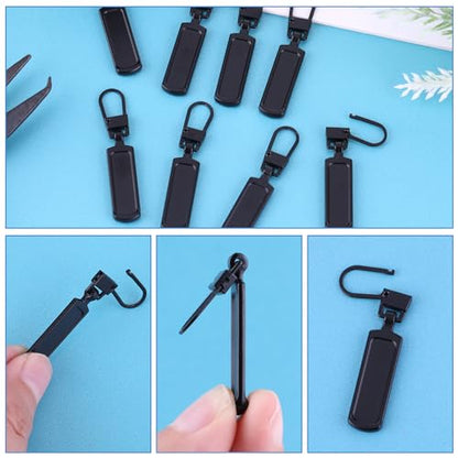 8 Pcs Black Zipper Pull Replacement for Jacket Zipper Slider Replacement for Small Hole Head Handle Zippers Detachable Zipper Pull Tab Repair Kit for Clothing Coat Luggage Backpack Suitcase Boot Purse