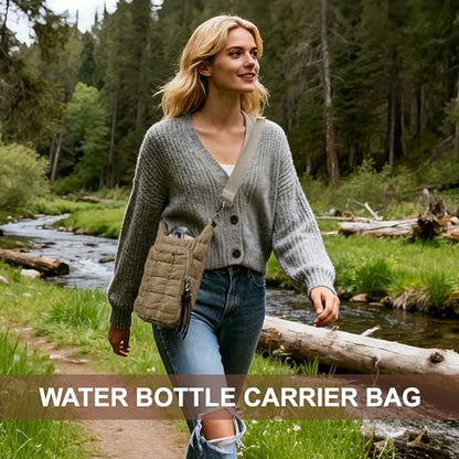 Water Bottle Carrier Bag, Convenient and Durable, Crossbody Water Bottle Holder for Hiking, Cycling - color: Khaki
