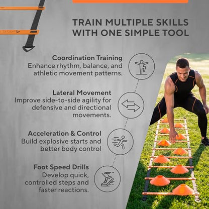 Agility Ladder Set, 12-Rung Speed Ladder + Training Cones, Soccer Training Equipment, Footwork Drills Kit, Speed & Agility Equipment, Football Practice Equipment, Basketball Gear - color: Bright Orange