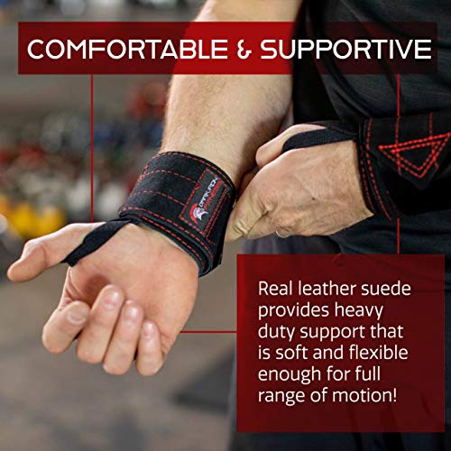 Dark Iron Fitness Wrist Straps for Weightlifting, Heavy Duty Gripping Suede Leather Bands for Men & Women, Support Wraps Gloves Alternative for Power Lifting Weight Strength Training Workouts - size: 22 inches long