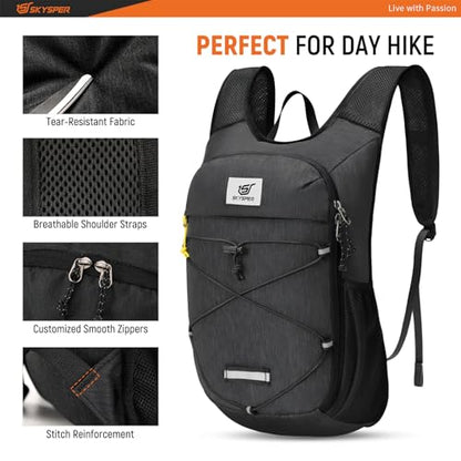 SKYSPER Foldable Hiking Backpack - 10L/15L Small Lightweight Daypack Breathable Travel Backpacks - color: Black, size: 10 l