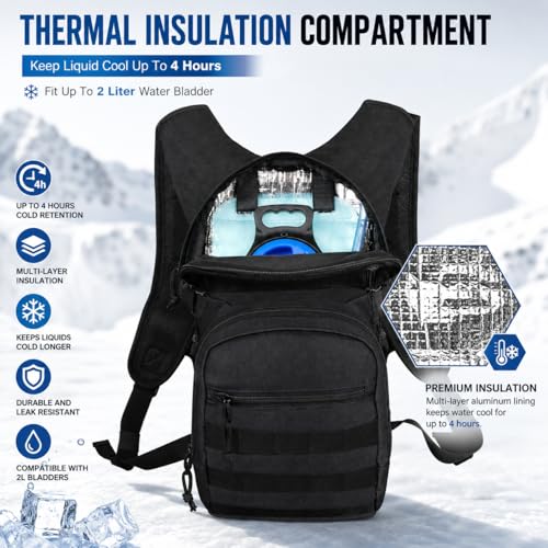 Tactical Hydration Backpack 2L Water Bladder - Lightweight Durable Pack for Hiking, Running, Outdoor Adventures, Adjustable Straps & Leak-Proof Design - color: Black