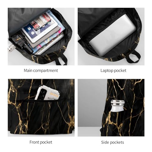 cfpolar 17 Inch Backpack Black & Gold Marble Art Laptop Bag Shoulder Bag School Bookbag Casual Daypack For Boys Girls - color: B94-black & Gold Marble