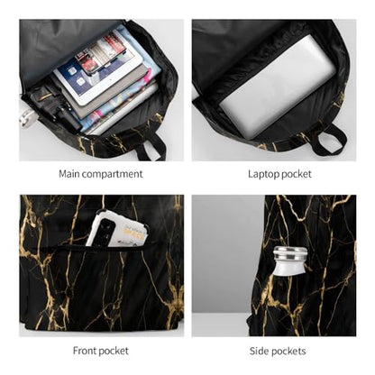 cfpolar 17 Inch Backpack Black & Gold Marble Art Laptop Bag Shoulder Bag School Bookbag Casual Daypack For Boys Girls - color: B94-black & Gold Marble