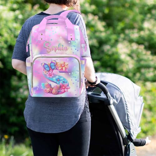 MyPupSocks Custom Butterfly Floral Diaper Bag Backpack for Mom, Daughter & Granddaughter | Adorable Personalized Mommy Daypack, Perfect Mother’s Day Nappy Bag Gift - color: Style 10