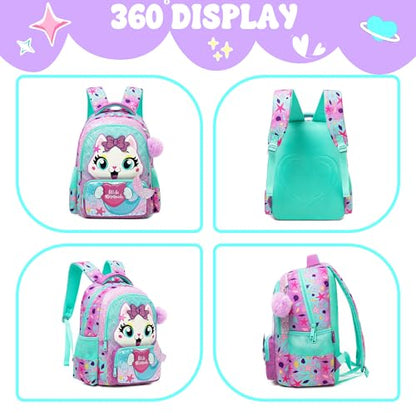 Meetbelify Kids School Backpacks for Girls Boys Backpack with Lunch Bag for Elmentary Students - color: 01 Mermaid Cat