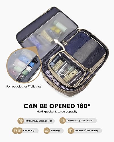 LOVEVOOK Carry on Backpack, 45L Large Travel Backpack for Women Men Airline Approved, Expandable Large Suitcase Backpacks With 4 Packing Cubes, Aer Travel Pack 3, Water Resistant Weekender Bag - color: Apricot, size: X-Large