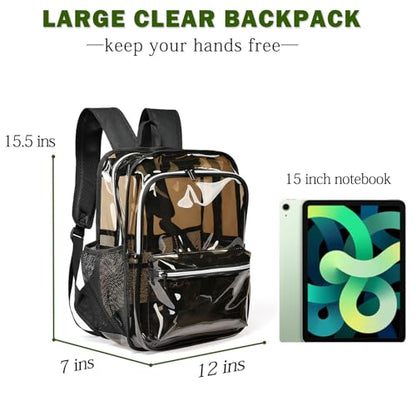 Clear Backpack,15 '' Clear Backpacks for School Heavy Duty PVC See Through Bag Waterproof Bookbag for Girls & Boys, 2 Pack - color: Clear Black-2pack