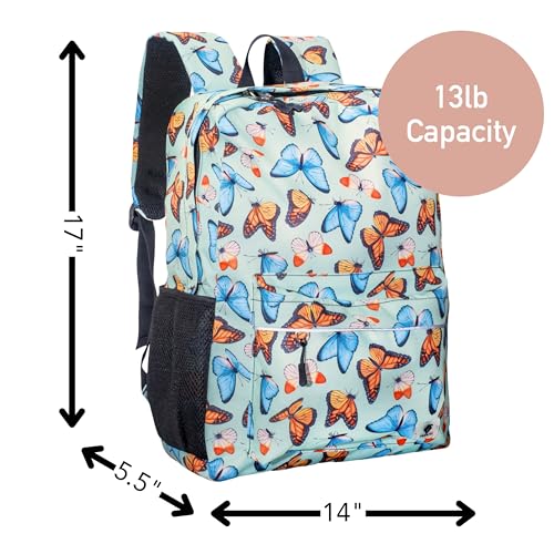 Fenrici Butterfly Backpack for Girls, Teens, Girls' Backpack for School, Kids' Bookbags with Padded Laptop Compartment, Butterfly, Monarch Green, 17 Inch - color: Green Butterfly