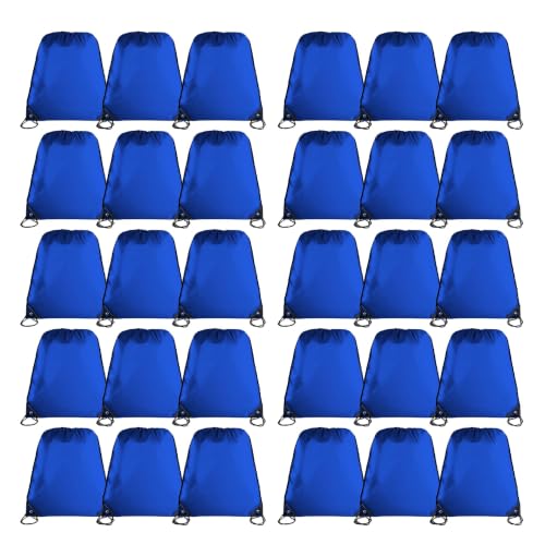 CODOBON 30 Pack Drawstring Bags,Bulk Draw String Backpack, DIY Gym Sports Cinch Bag Sackpack for Women Men, Royal Blue - color: Blue