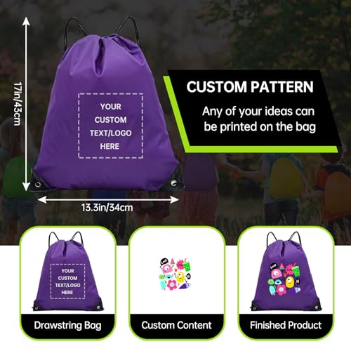 JEOHLORY pack of 50 Custom Bags With Your Logo,Drawstring Backpacks Bulk String Bag,Great for Travelling, Gym and for Everyday Use (Custom Purple) - color: Custom Purple
