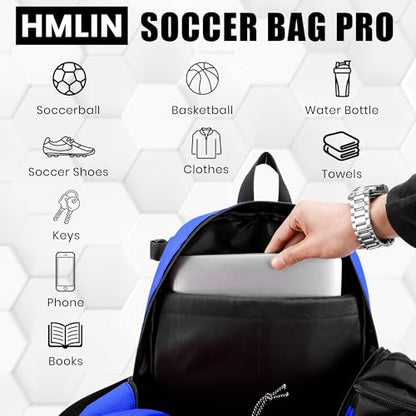 Soccer Backpack with Ball Holder,Youth soccer Bag for Basketball,Volleyball-Includes Separate Shoe Compartment&and Insulation (Blue) - color: Blue