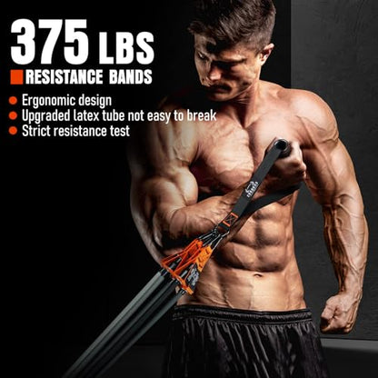 Resistance Bands with Handles, 175lb Exercise Bands for Working Out, Fitness Bands, Workout Bands with Door Anchor and Ankle Straps, Physical Therapy, Yoga, Strength Training Home Gym Equipment - style: 375LBS