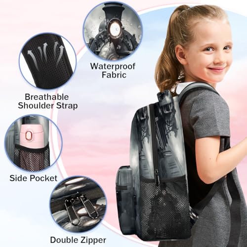 Steam Train Backpack with Chest Strap, Casual Backpack for Women Men, 16 Inch Daypack for Travel Work, Black Train - color: Yellow