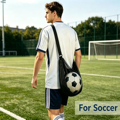 Mesh Sling Ball Bag, Portable Storage Net Bag Fits Soccer Basketball Volleyball, Adjustable Shoulder Sports Equipment Bags for Youth, Coaches, Gym Outdoor