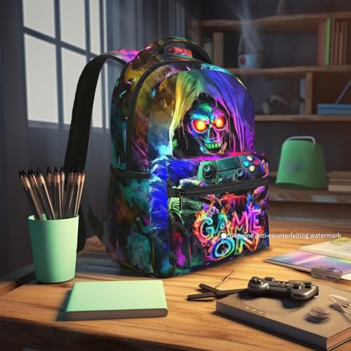 Gaming School Backpack for Boys Game Boys Backpack for Kids Children Teens Elementary Middle School Students Ages 6-18 Video Game Bookbag Travel Back Pack - color: Cool Game Skull