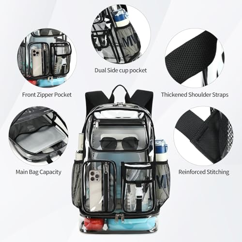 Cusangel Heavy Duty Clear Backpack,16.5 x12 x5inch TPU Large Capacity See Through Backpack for Sport Events,Travel (Upgrad Black-XL) - color: Upgrad Black-xl