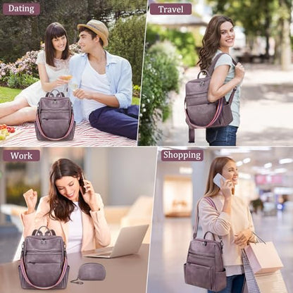 AGLOD Leather Backpack Purse for Women Designer Ladies Shoulder Bag Fashion Faux Work Travel Handbags - color: Kcus22001-purple