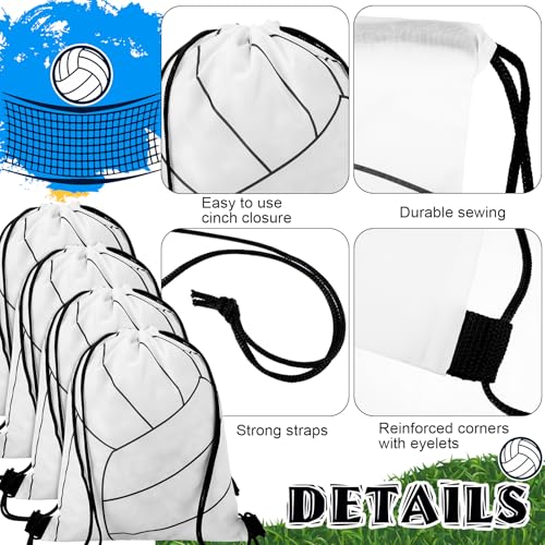 Dansydaisy 12 Pcs 12 In Volleyball Drawstring Backpack Bag Goodie Snack Gift Bags Sports Party Favors String Backpack Bulk(White) - color: White