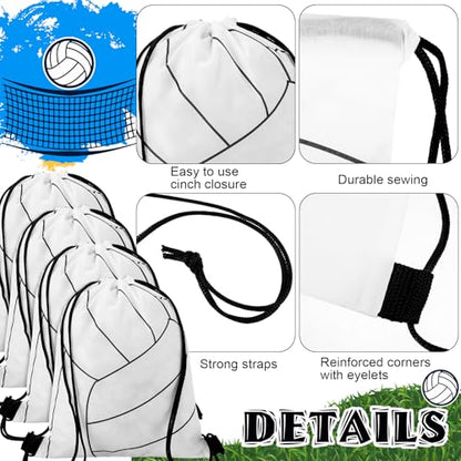 Dansydaisy 12 Pcs 12 In Volleyball Drawstring Backpack Bag Goodie Snack Gift Bags Sports Party Favors String Backpack Bulk(White) - color: White