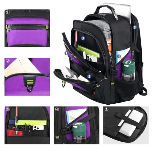 Z-MGKISS 52L Extra Large Travel Backpack for Men&Women, Fit 17.3" Laptops - color: Purple, size: 17.3 Inch (20''x15''x10'')