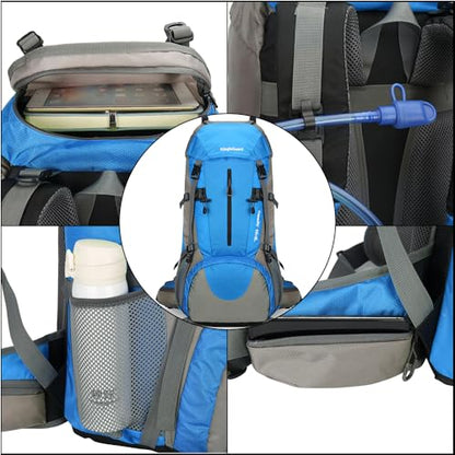 King'sGuard 70L Hiking Backpack with Rain Cover Lightweight Waterproof Travel Camping Backpack Large Backpacking Pack - color: Light Blue