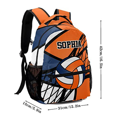 Volleyball Orange White Backpack Personalized Waterproof Casual Daypack Gift for Holiday Birthday - color: Design 4
