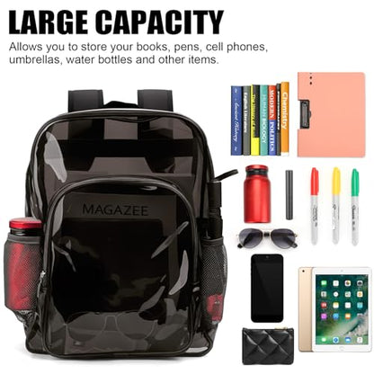Clear Backpack School Bag Stadium Approved Heavy Duty Large PVC Laptop Transparent Backpack See Through for Sports, Work, Stadium, Security, Travel, College - H18''xW14''xD8“ - color: Black