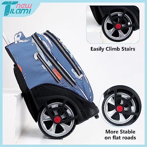 NEW TILAMI 19 Inch Rolling Backpack with Lunch Bag for Girls Boys Wheeled Laptop Backpack Durable Carry-on Bag School Travel, Street Basketball - color: Blue Street Basketball