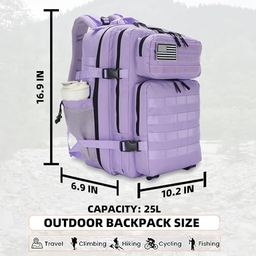 Lovelinks21 25L Tactical Backpack for Men and Women Military Backpack Small Assault Pack Molle Backpack Bug Out Bag Travel Rucksack Daypack (Light Purple) - color: Light Purple