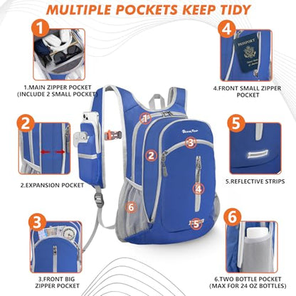 Seektop Small Hiking Backpack Expandable 12L-15L, Lightweight Packable Waterproof Daypack with Phone Pocket for Women Men - color: Navy Blue