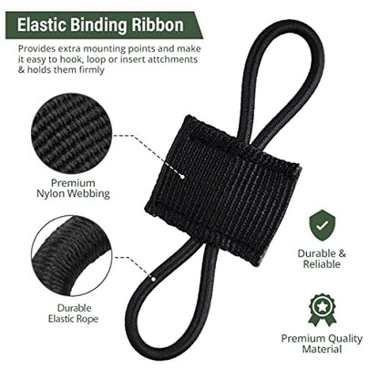 Elastic Webbing Binding Ribbon Multipurpose Backpacks Attachments Tactical Molle Backpack Accessories, Tactical EDC Gear (12 Pieces Black 3 Size Kit)