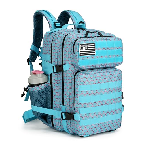 45L Military Tactical Backpack Hiking Backpacks Tactical Gear Camo Back Pack Army Molle Bag Rucksack Fitness Daypack - color: Mermaid