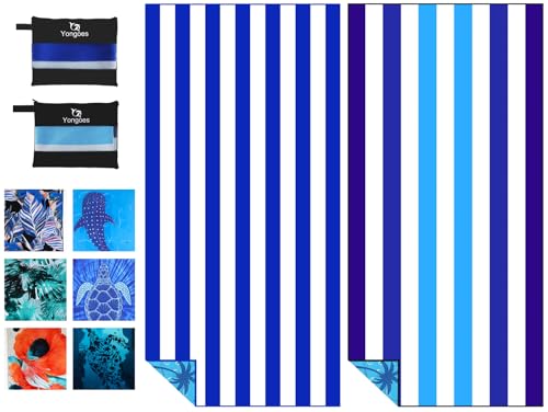 Yongoes 2 Pack Microfiber Lightweight Thin Beach Towel Sand Free Quick Dry Super Absorbent Large Towels for Swimming Pool Yoga Gym Travel Vacation Beach Accessories Essentials Stripes - color: 2 Pack Blue Navy Multi