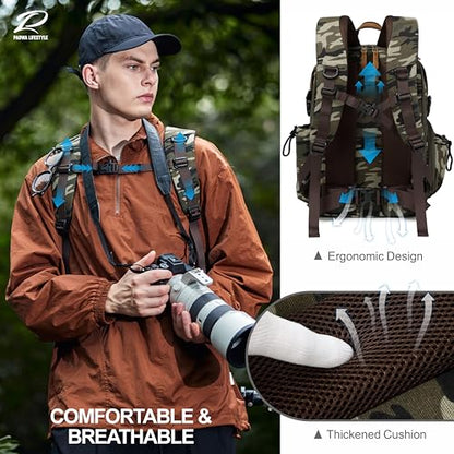 Padwa Lifestyle Camouflage Canvas Camera Backpack - Professional DSLR & UAV Camera Bag,Anti Theft Camera Backpack with Rain Cover,Large Capacity Photography Travel Camera Bag with Multi Compartments - color: Camouflage Canvas, style: Canvas Bag Flap