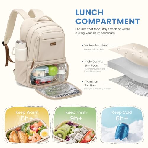 GOLF SUPAGS Lunch Backpack 16 Inch Laptop Backpack with Insulated Cooler Lunch Box Food Bag for College Work Camping Picnics (Apricot) - color: Apricot