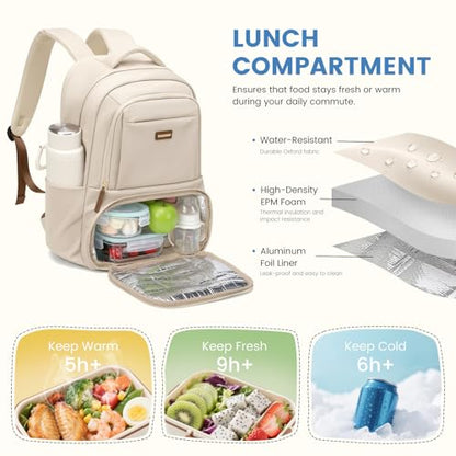 GOLF SUPAGS Lunch Backpack 16 Inch Laptop Backpack with Insulated Cooler Lunch Box Food Bag for College Work Camping Picnics (Apricot) - color: Apricot