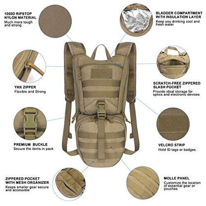 Unigear Tactical Hydration Backpack with 3L Water Bladder, Molle Backpack - color: Tan